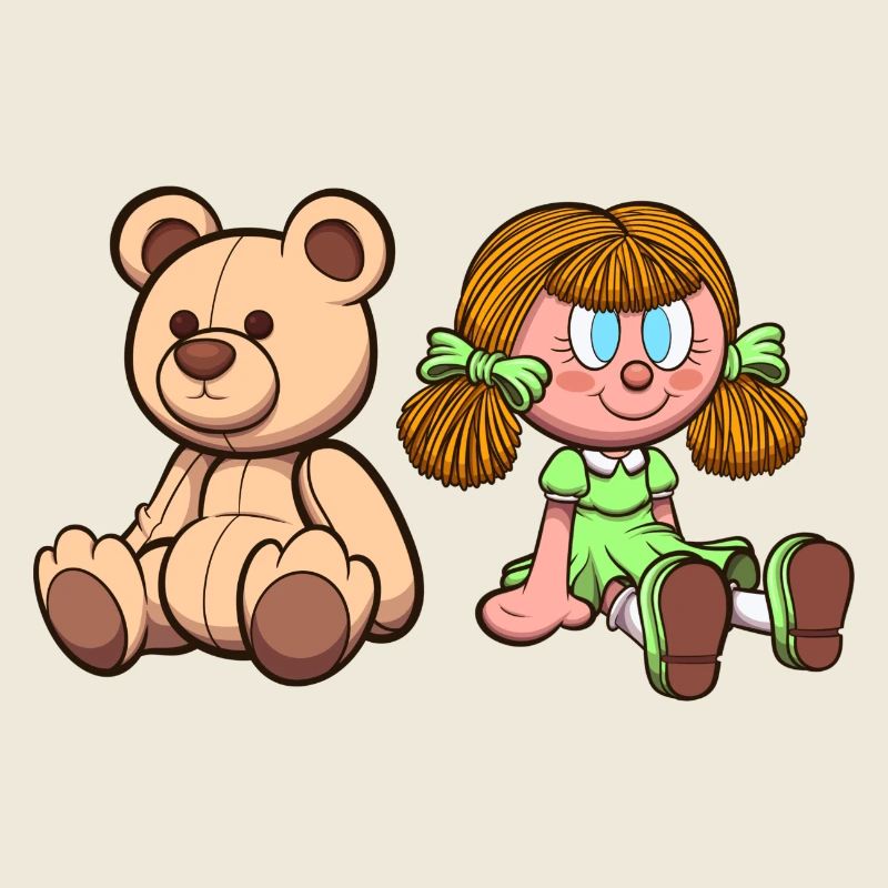 Dessin animé Teddy Bear And Doll