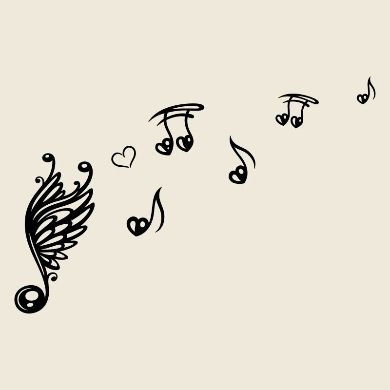 Note musicale avec des ailes et du cœur.