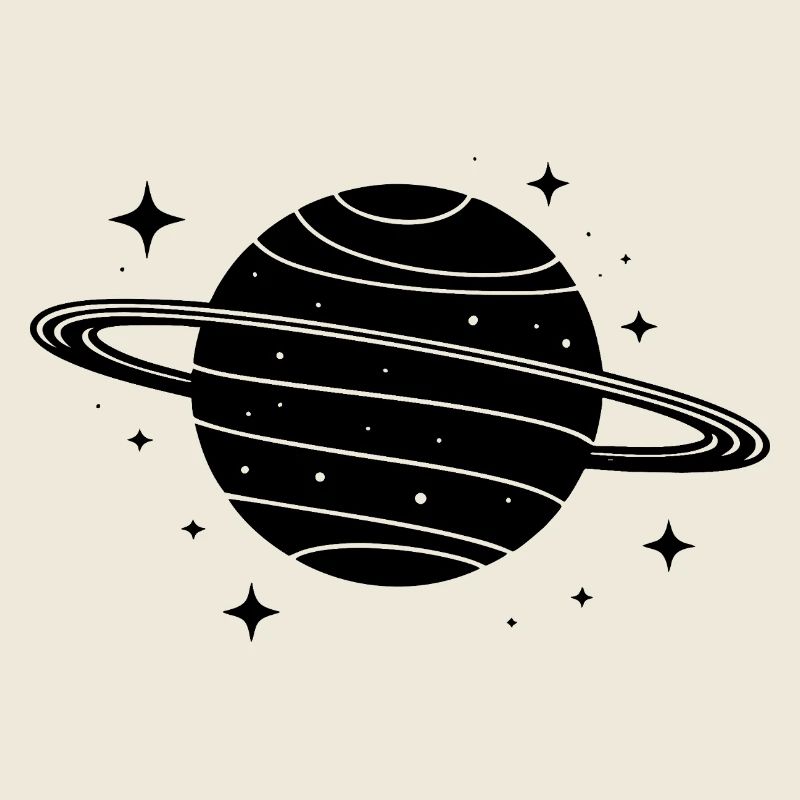 Minimalist Planet with Ring – Black Space
