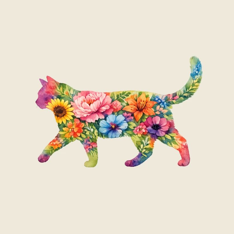 Fleurs en silhouette de chat multicolores