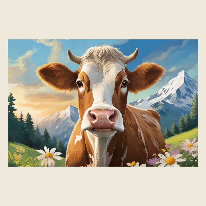 Vache joyeuse dans le panorama alpin