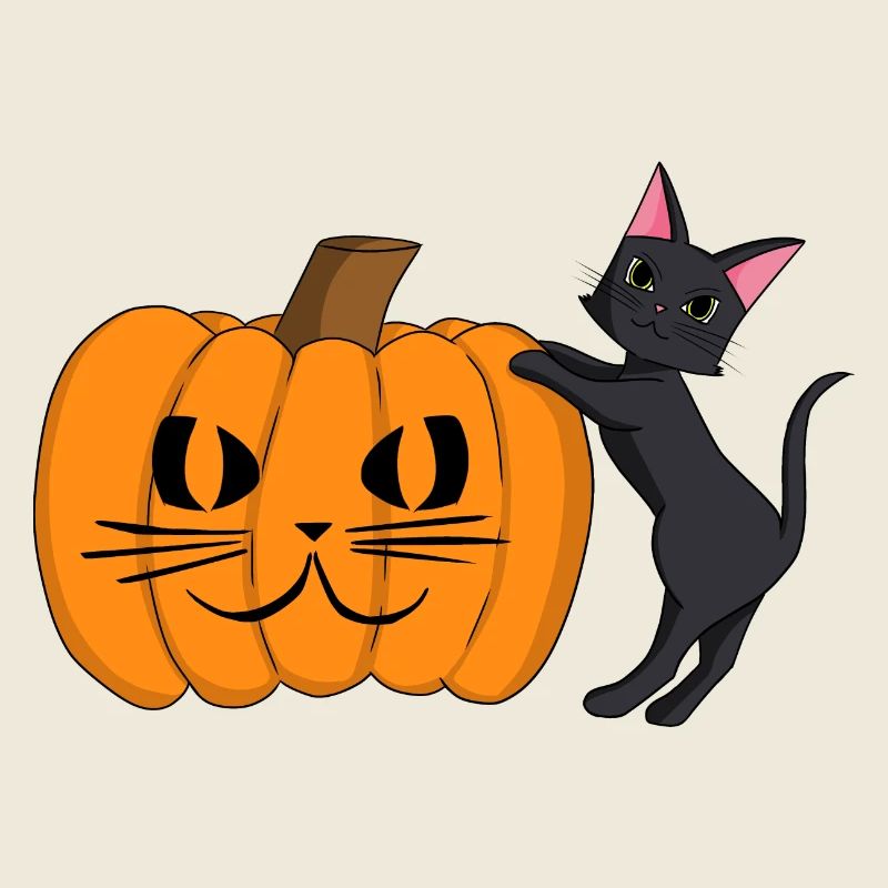 Black Cat with Pumpkin Grimace