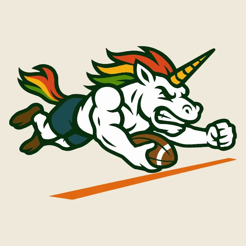 Einhorn-Fußball-Maskottchen-Design Power Runner