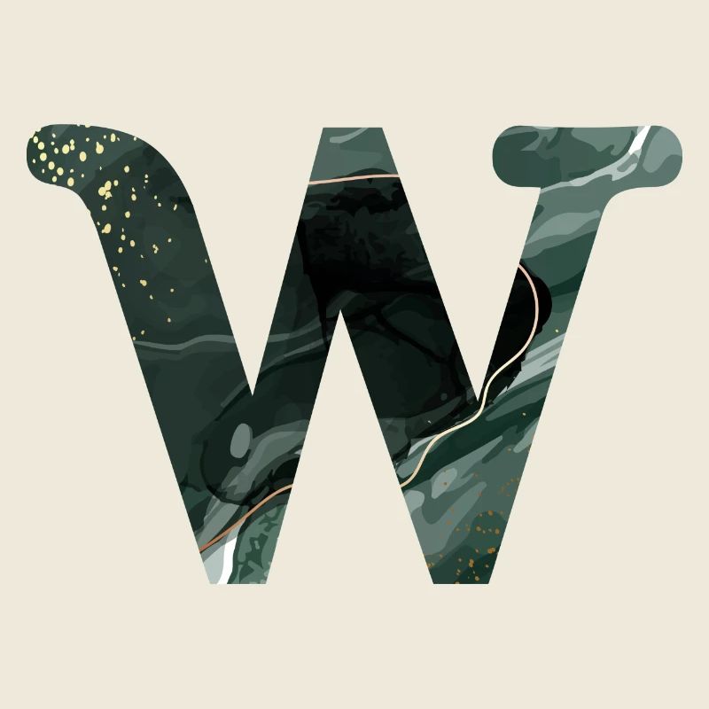 Lettre w marbré vert