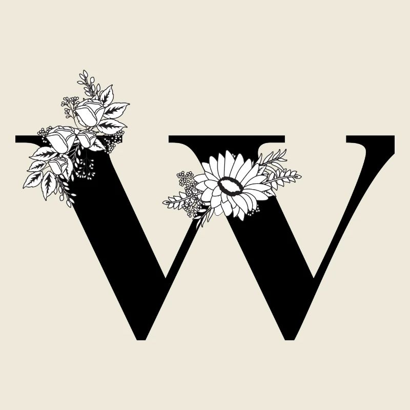 Buchstabe w Blumen schwarz und weiß