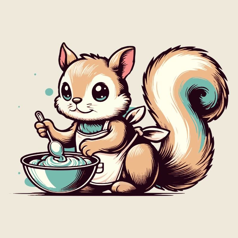 Mignon dessin animé écureuil faisant du gâteau