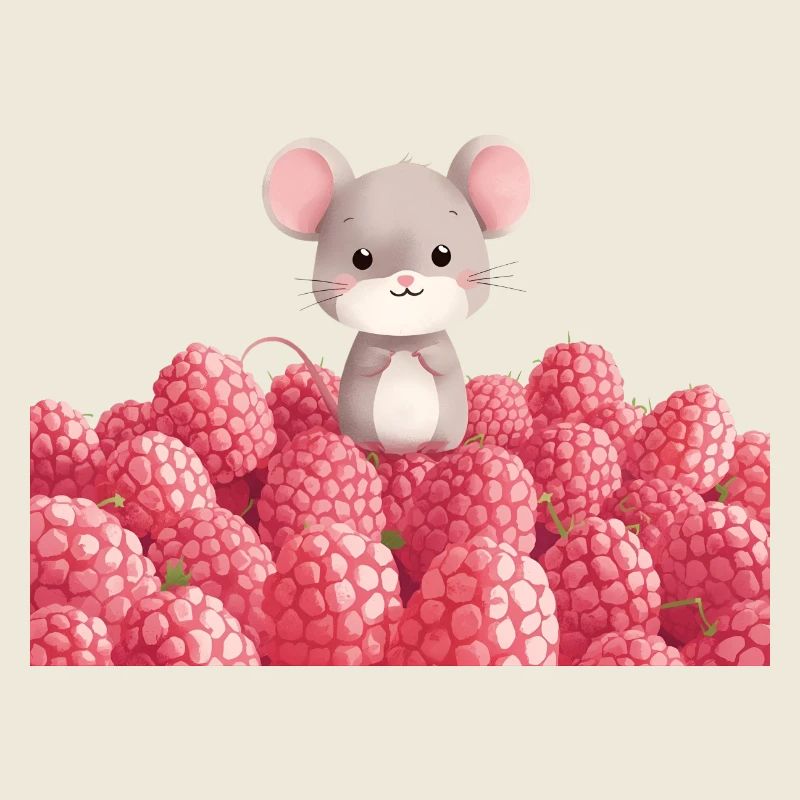 Souris mignonne dans le champ de framboises conception pour enfants