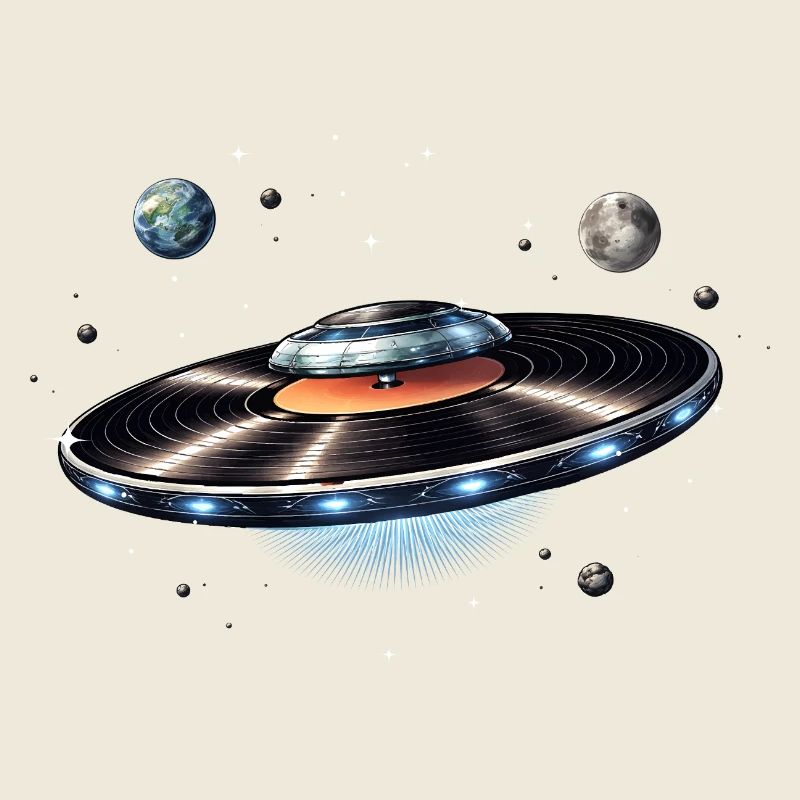 UFO from vinyl record in space