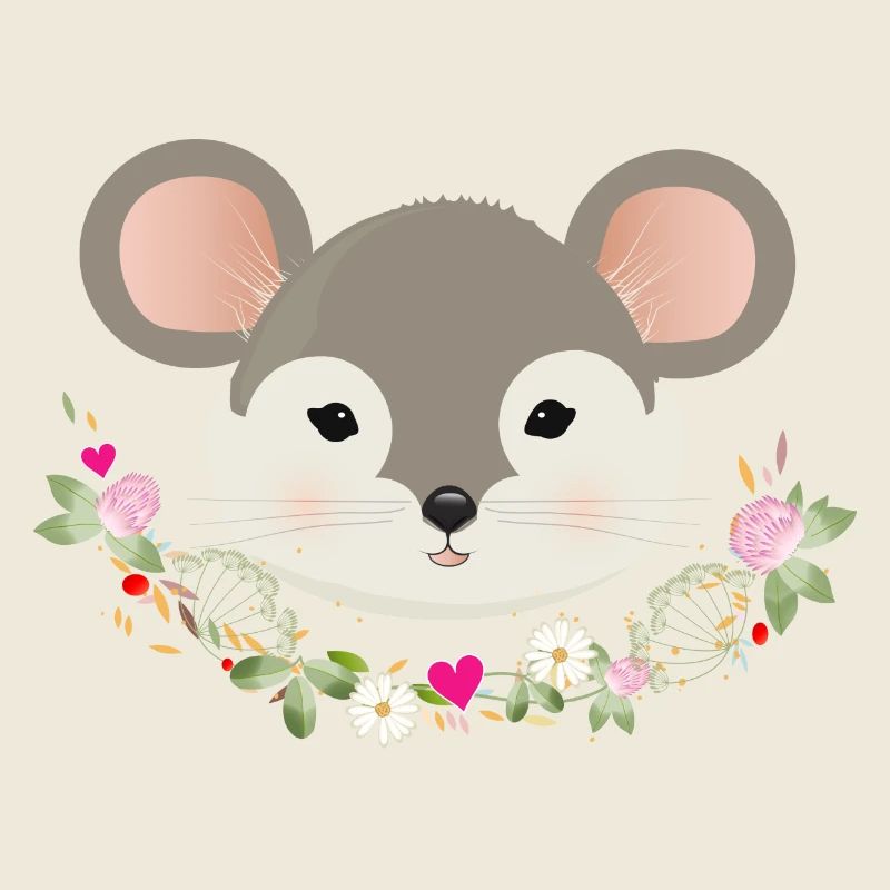 Enchanting cute mouse with delicate green in spring