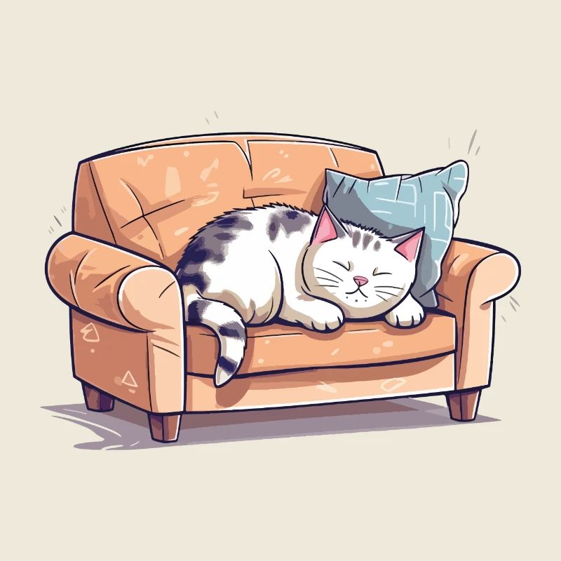 Chat Couch Fatigué Canapé Canapé Drôle de dessin animé