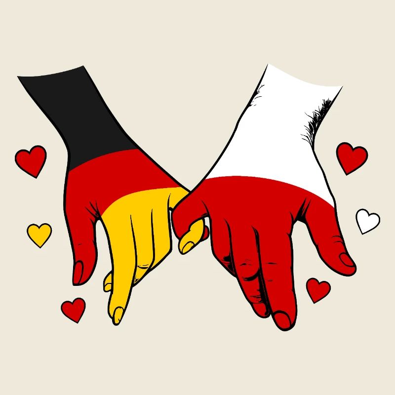 Germany Poland Flags Holding Hands