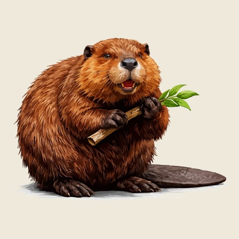 Castor avec illustration d’animaux forestiers branchés