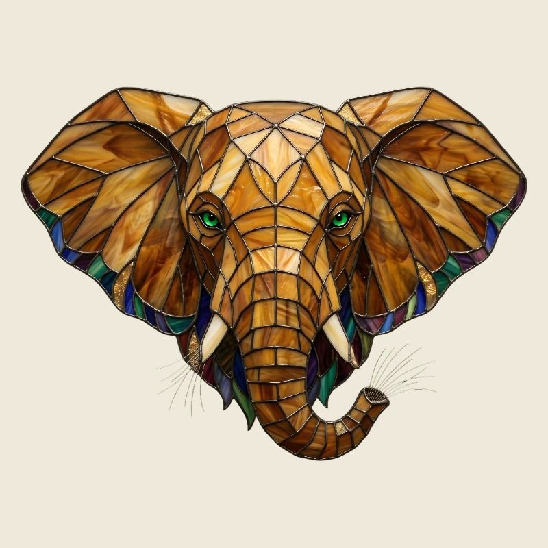 Stained Glass Elephant Portrait Mosaic Art