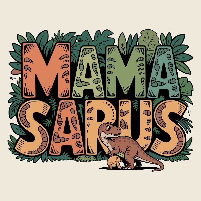 MAMASAURUS Dino Maman avec bébé jungle feuilles T