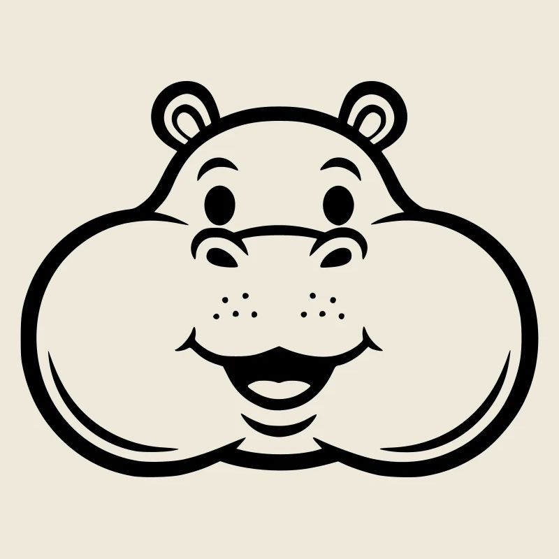 Laughing Hippo Head Face Comic Vector