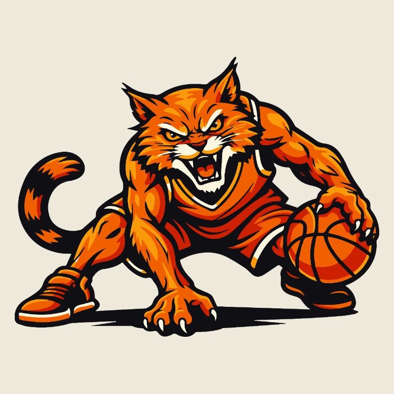 Orange Cat Dribbling Mascot