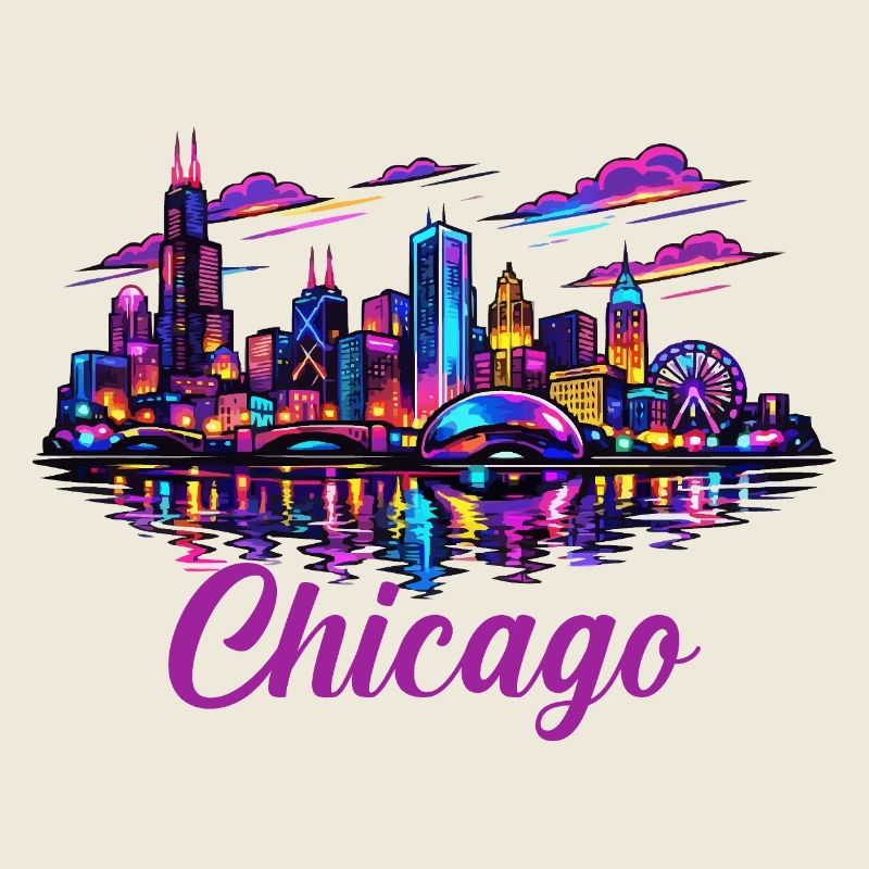 Chicago Neon City Waterfront Skyline