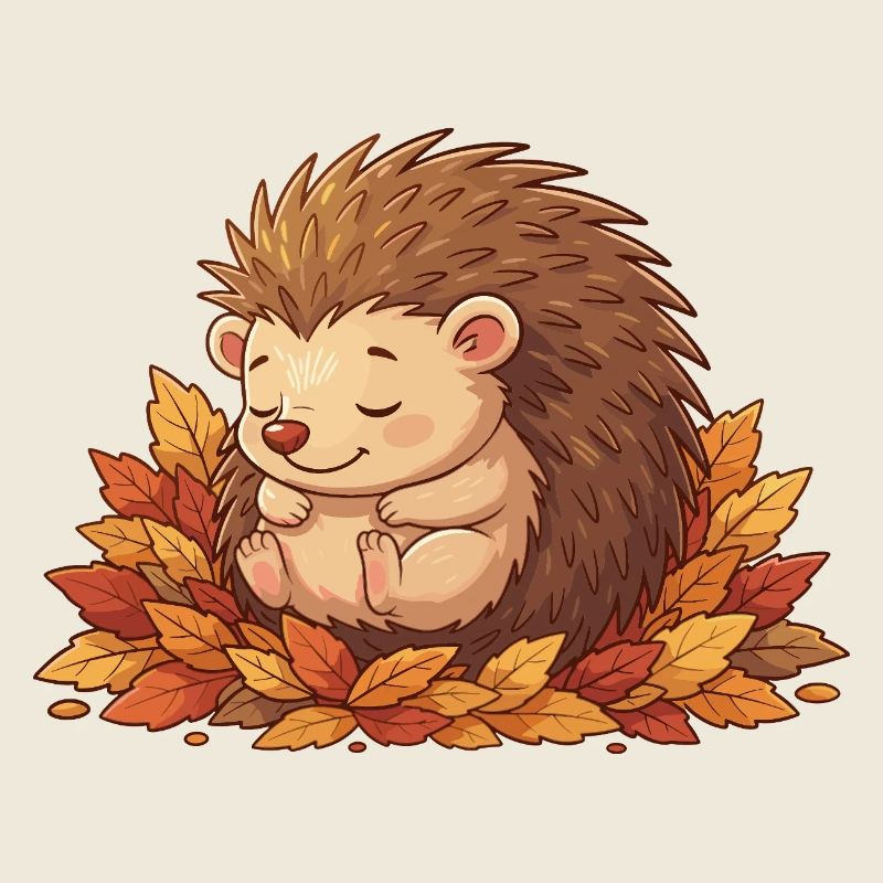 Cuddly hedgehog in autumn leaves