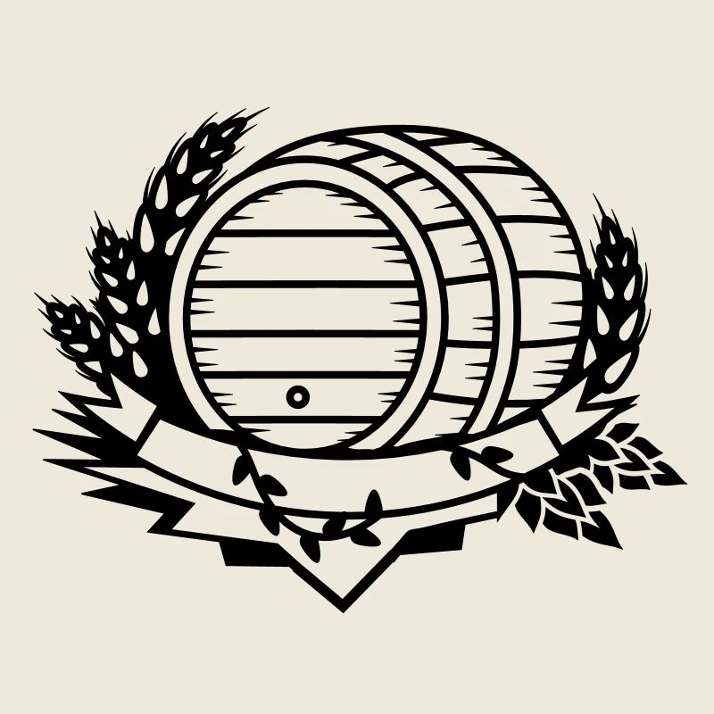 beer barrel with hops and ears of wheat