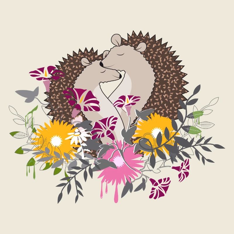 Deux petits hérissons assis ensemble dans le parterre de fleurs