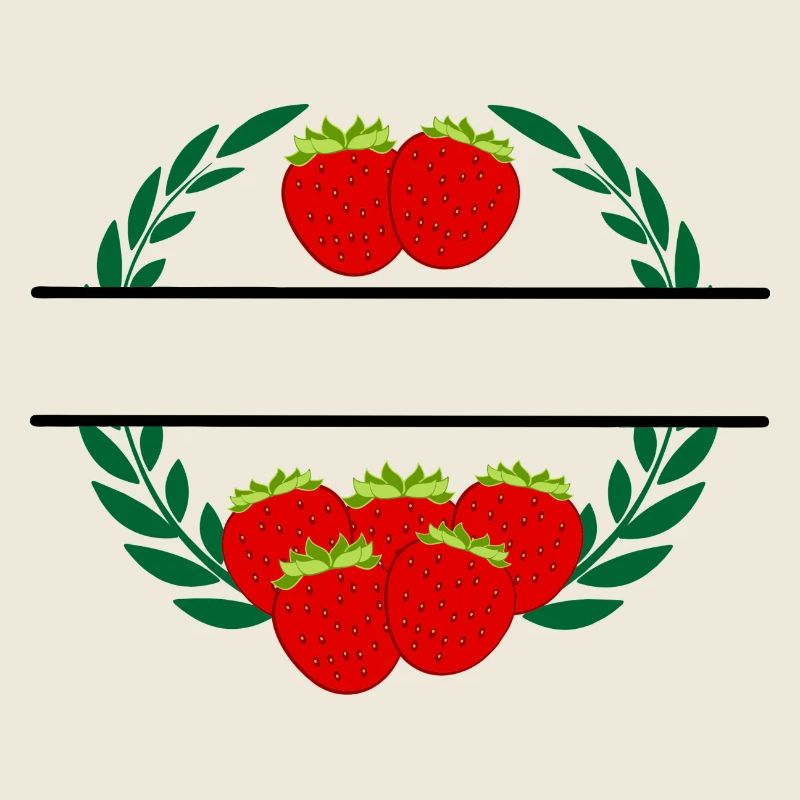 Erdbeeren im Lorbeerkranz mit roten Erdbeeren