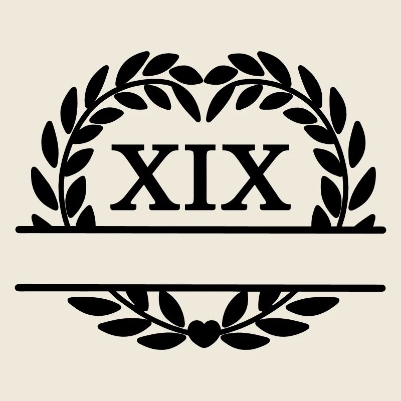 Nineteen years, in Latin numerals laurel wreath