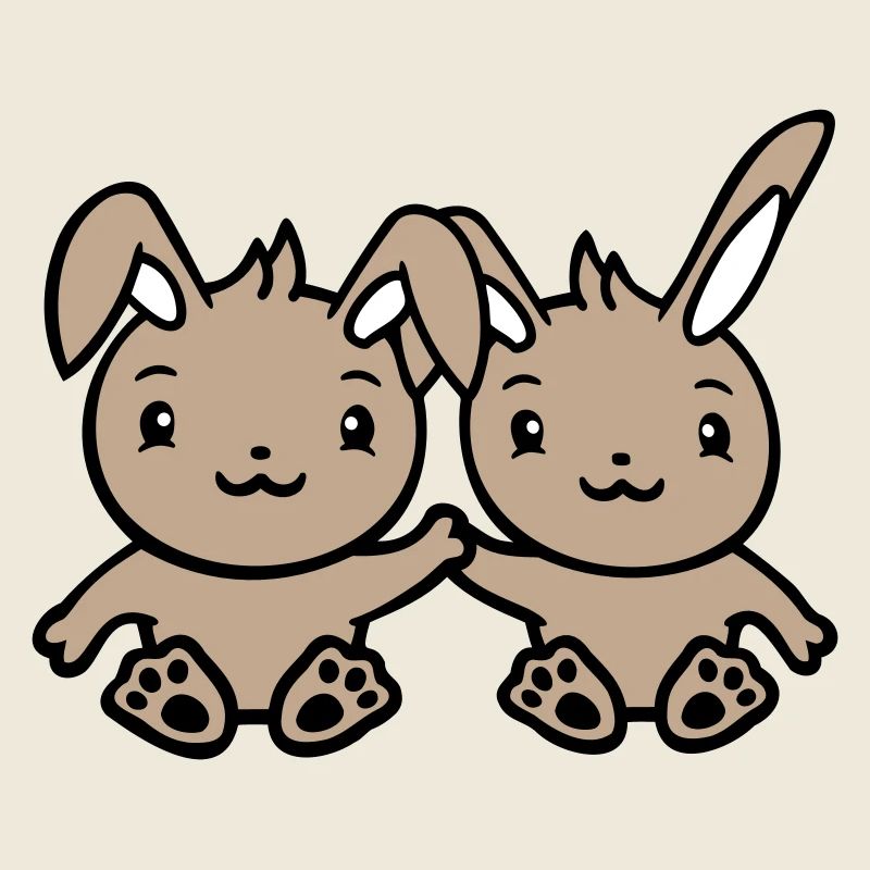 2 Lapins Amis Équipe Équipage Couple Deux Heureux Mignon