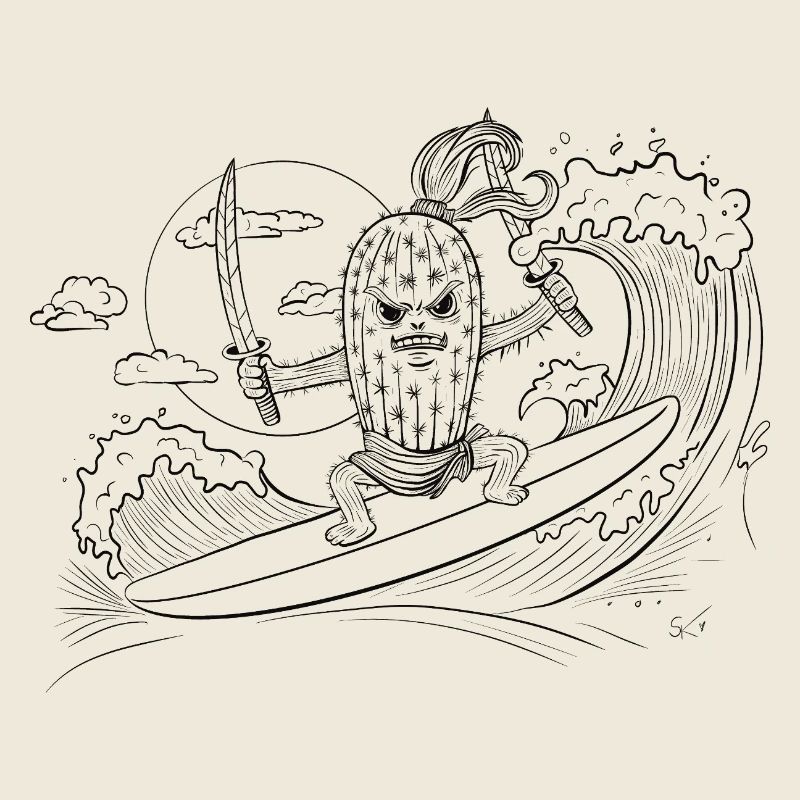 Surfer mit Samurai-Motiv
