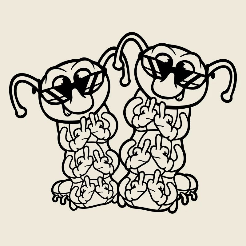 2 Raupe Mittelfinger Beleidigung Sonnenbrille Team