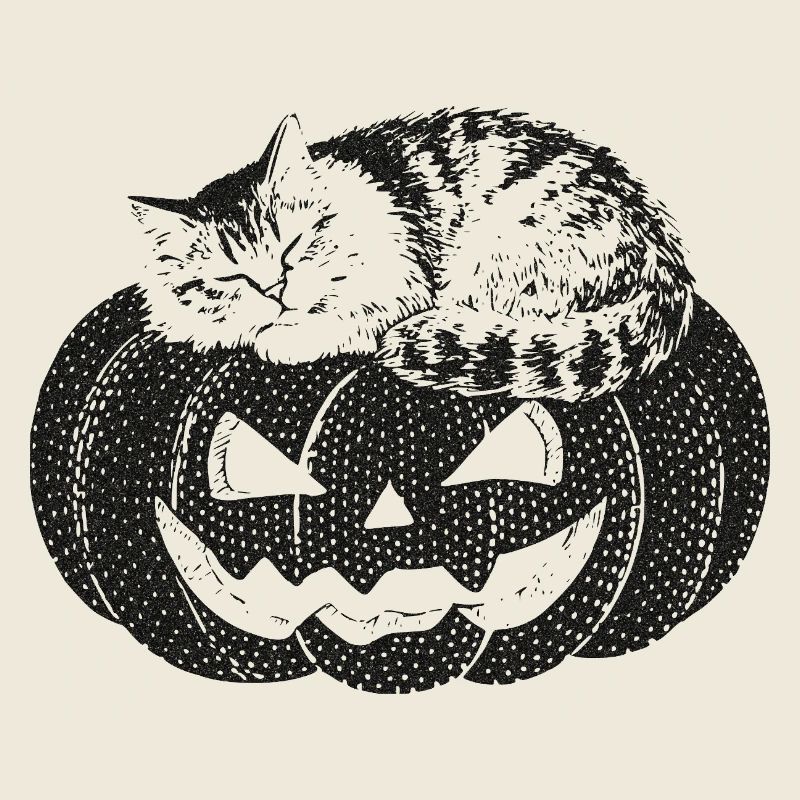 Chat dormant sur une citrouille