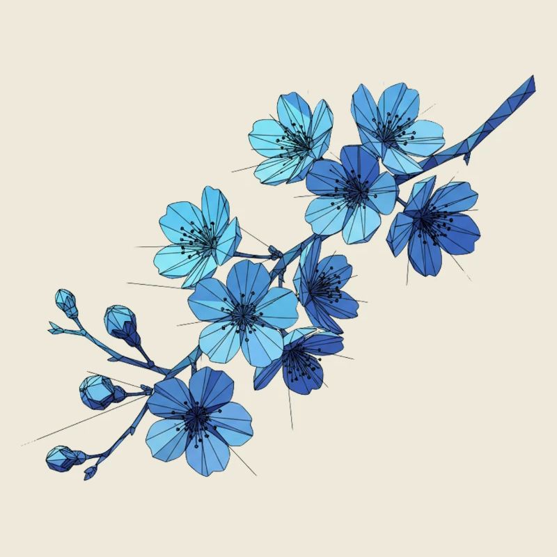 Geometric Blue Flower Branches