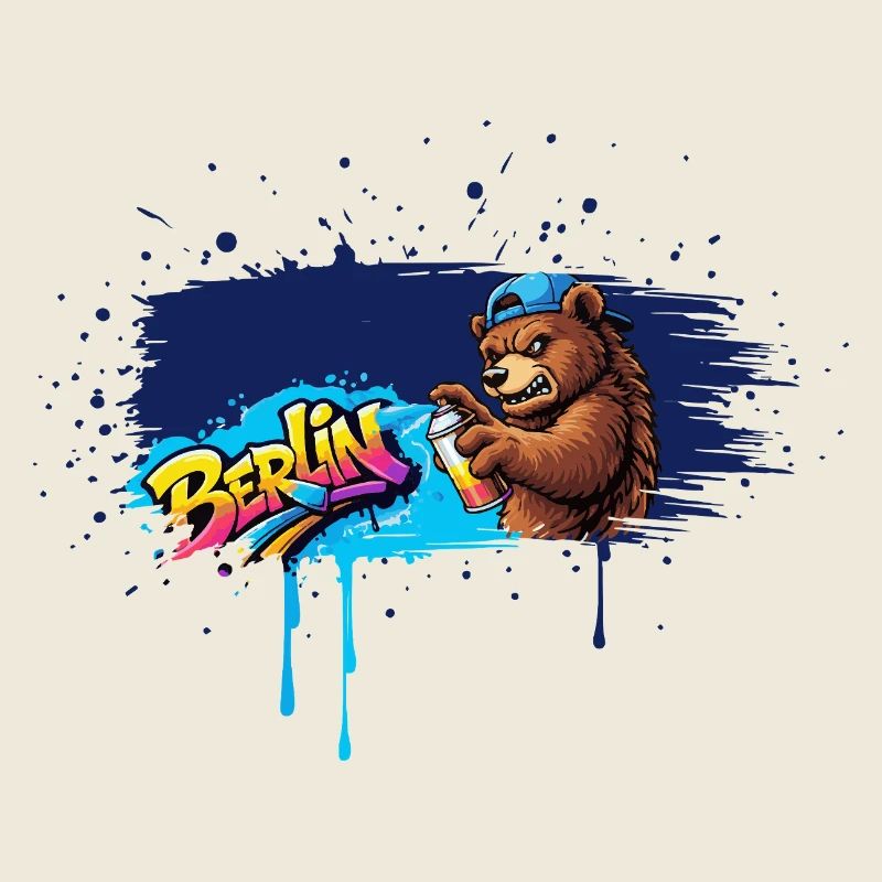 Berlin Graffiti Bear with Spray Can Street Art