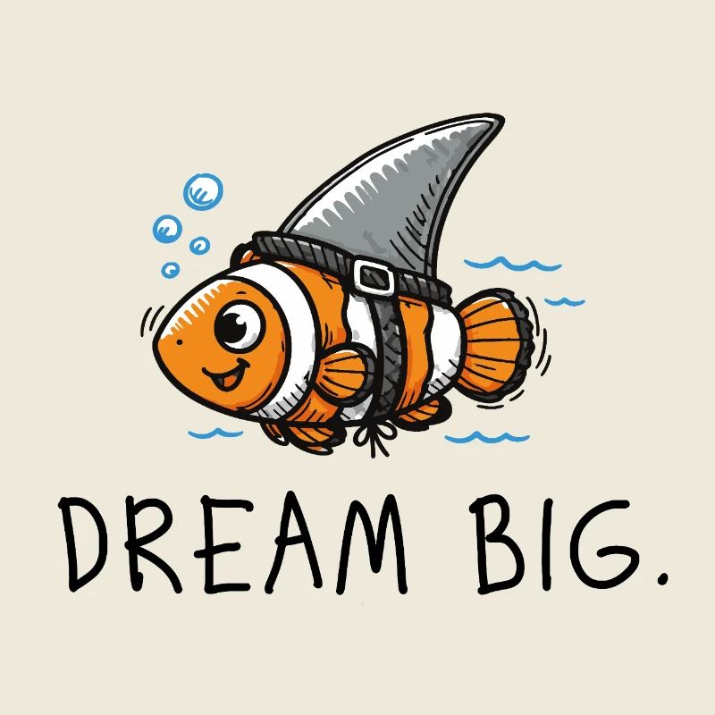 Dream Big – Starker Spruch Clownfisch & Haiflosse