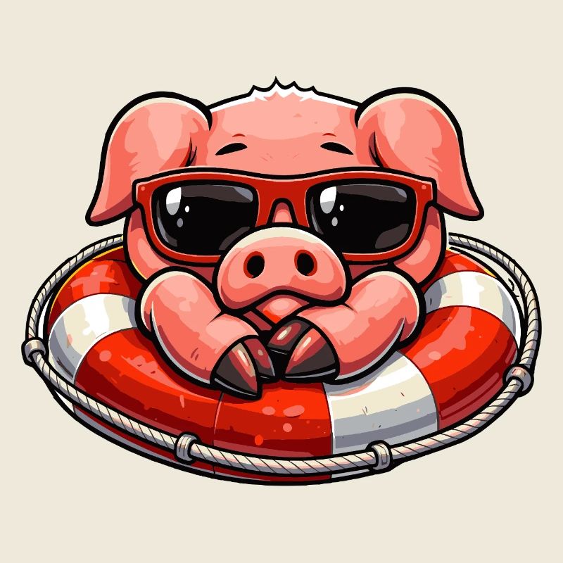 Cochon cool dans une bouée de sauvetage
