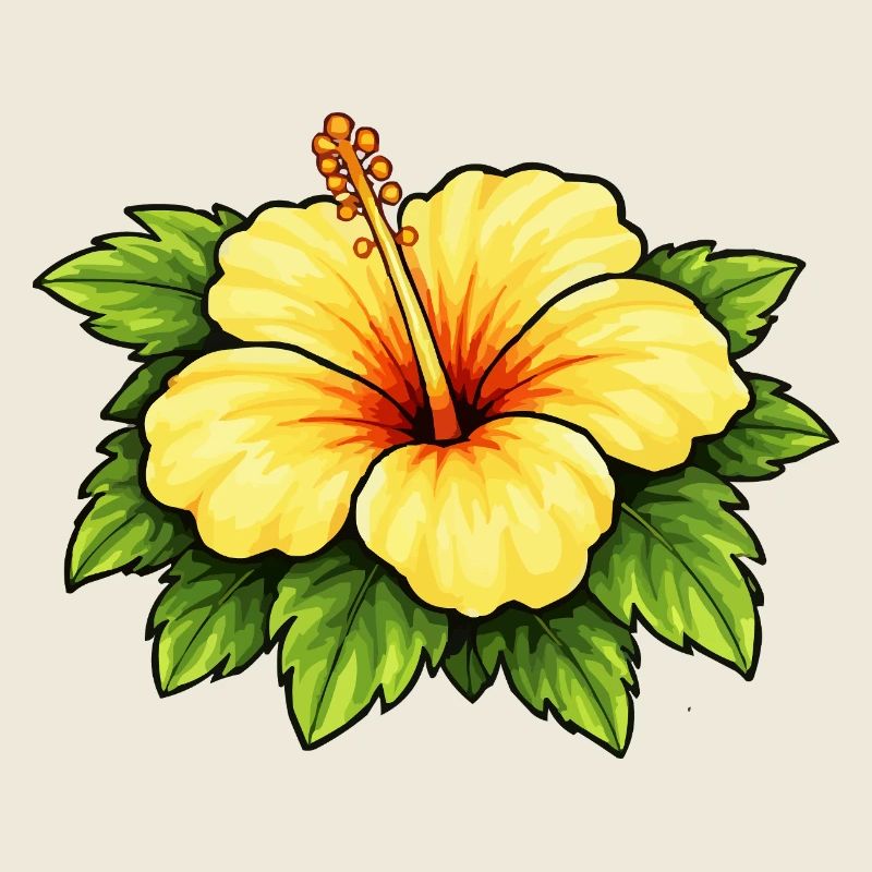 Yellow Hibiscus Tropical Print