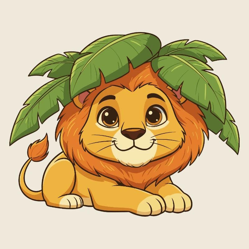 Lionceau sous des palmiers