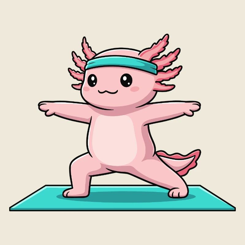 Yoga Axolotl Fish Doing Warrior Pose