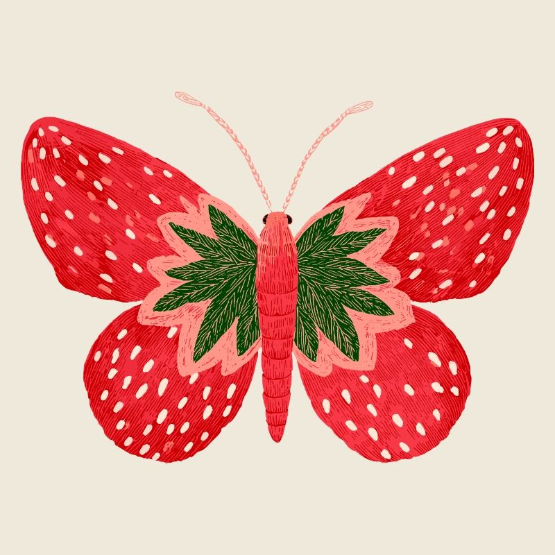 Graphique Vintage Papillon Fraise
