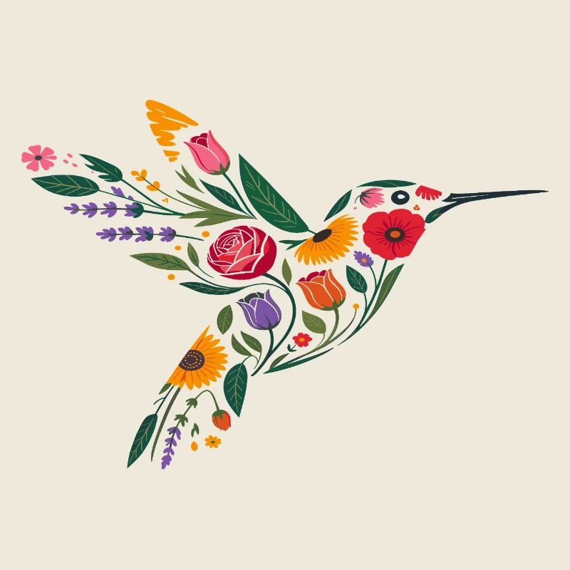 Graphisme Colibri Fleurs
