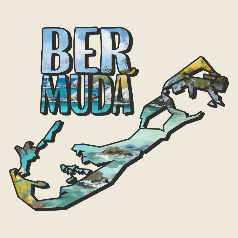 Watercolor Map Bermuda