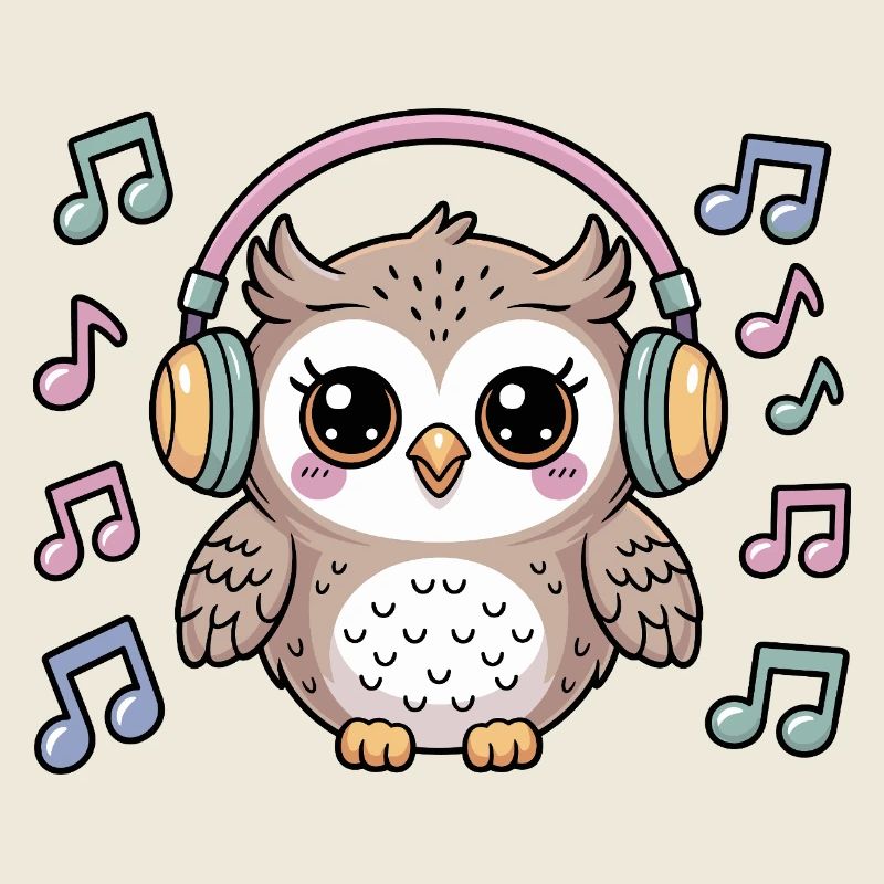 Süße Eule Mit Kopfhörern Und Musiknoten