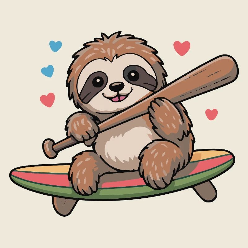 Sloth On Surfboard Hearts