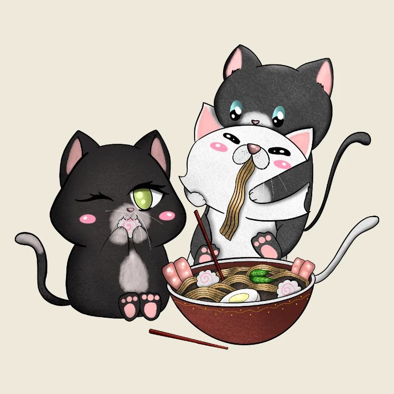 chats mangeant des ramen