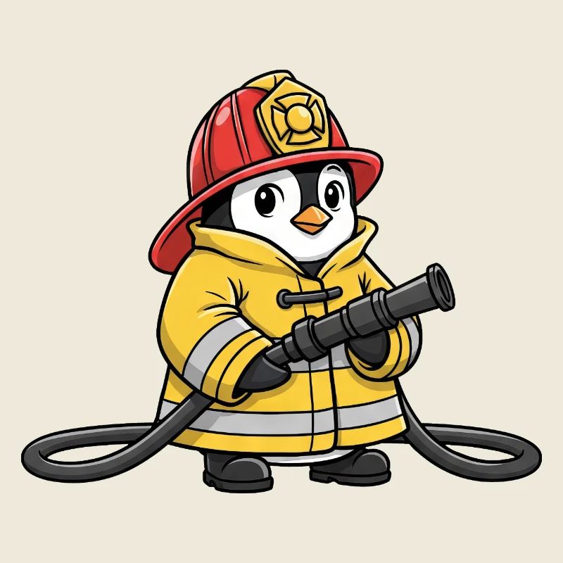 Mignon Pingouin Pompier, Sauveteur, Assistant de dessins animés, héros