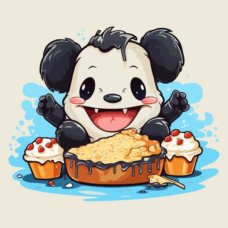 Panda de Kawaii avec festin de gâteau
