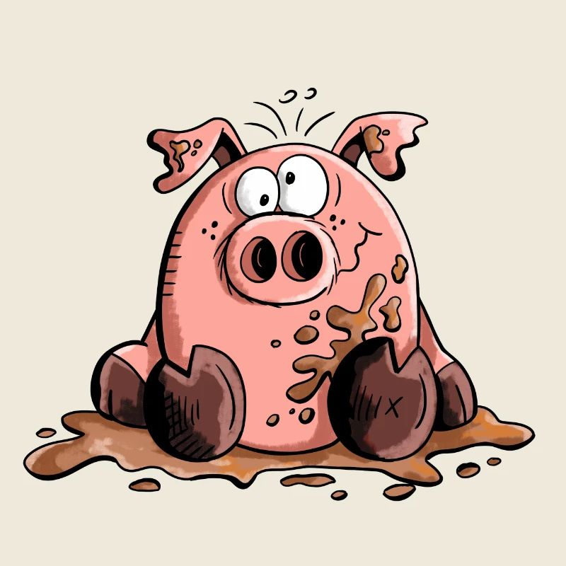Pig plays in the mud - Pigs - Cartoon - Gift