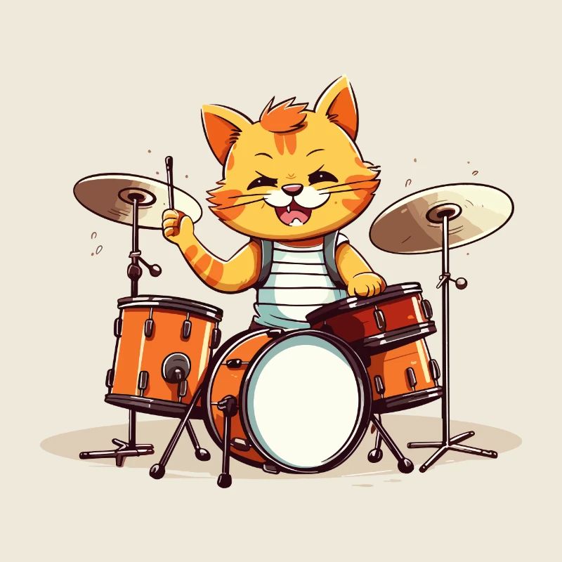 Drums Drummer Cat Drums Band Funny