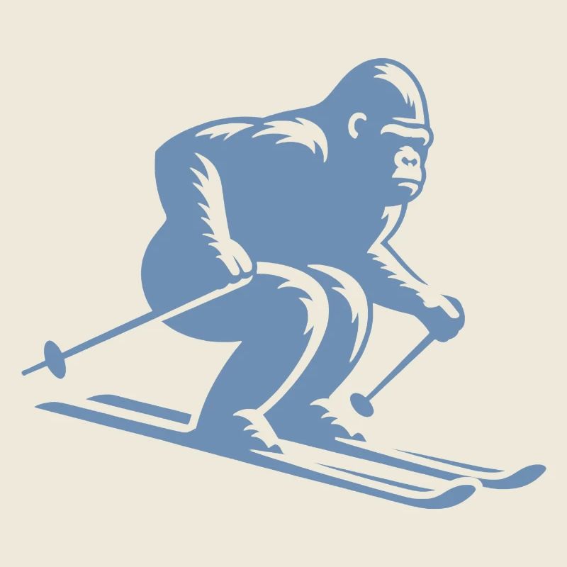 Monkey Gorilla Chimpanzee Ski Silhouette Design