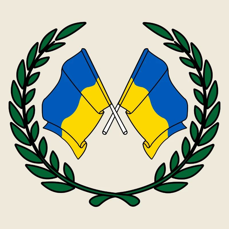 Flaggen der Ukraine im Lorbeerkranz