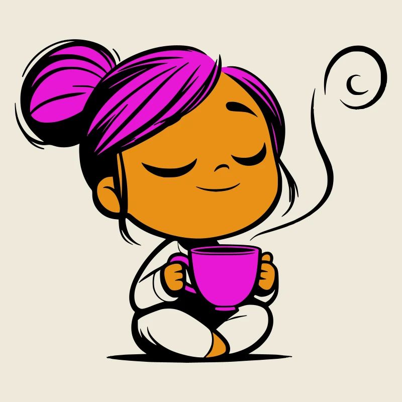 Tassmine enspannt mit einer Tasse Tee oder Kaffee